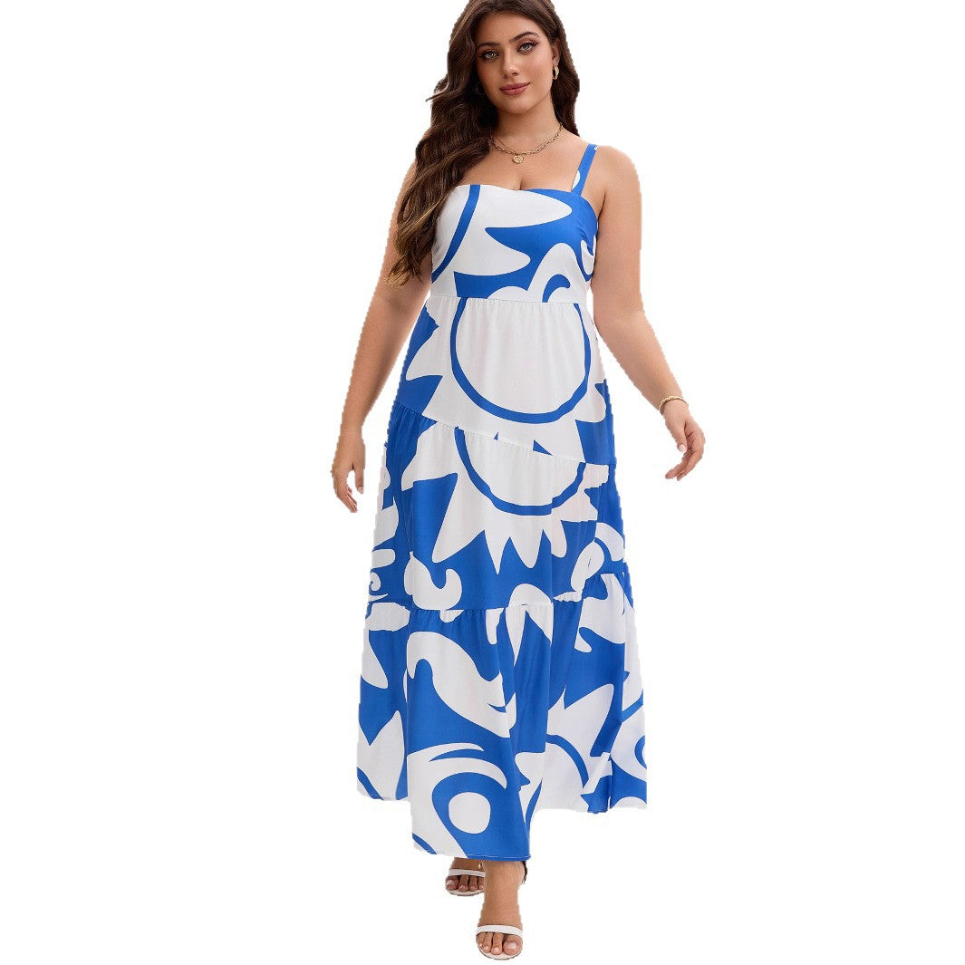 Plus Size Geometric Print Tiered Maxi Dress