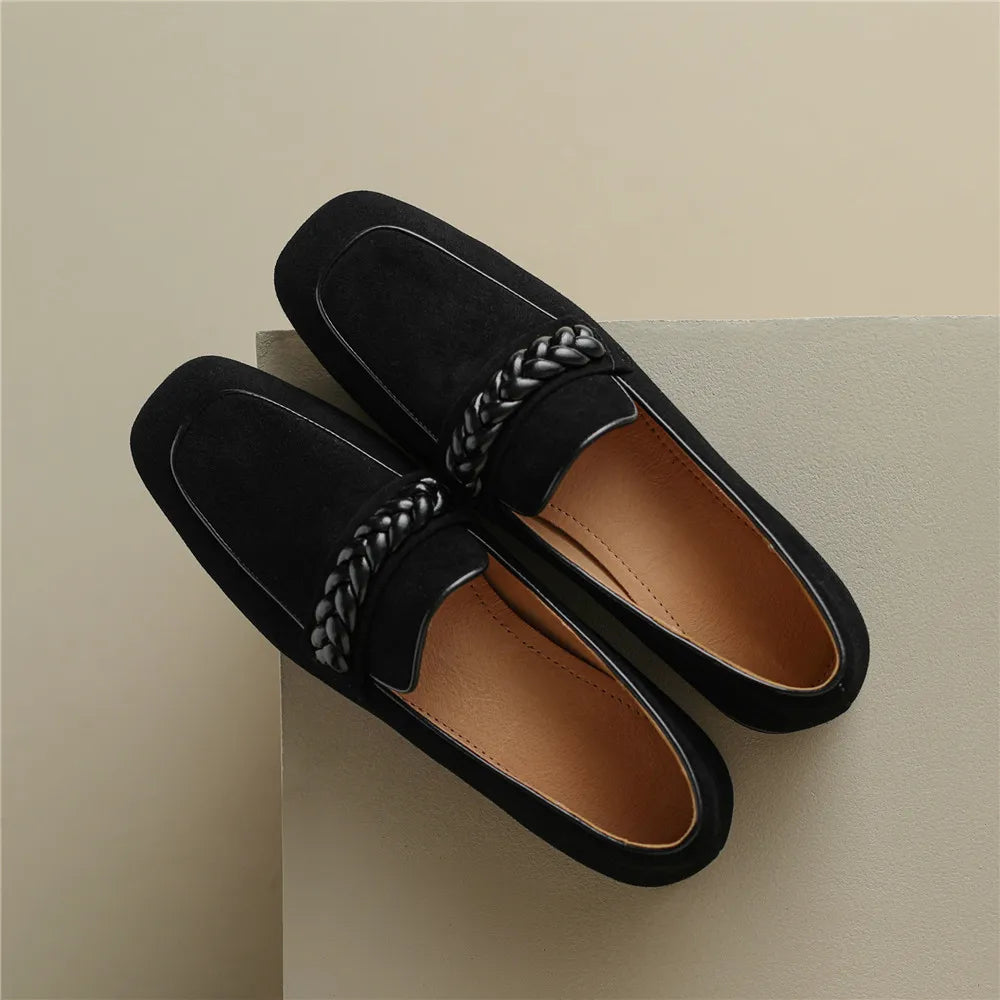 Woven Strap Round Toe Loafers
