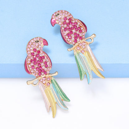 Retro Multicolor Crystal Parrot Earrings