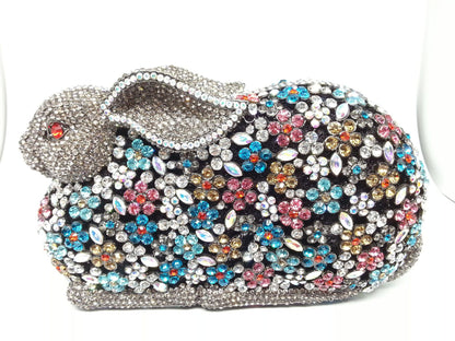 Luxury Rabbit Shape Crystal Studded Metal Clutch Bag