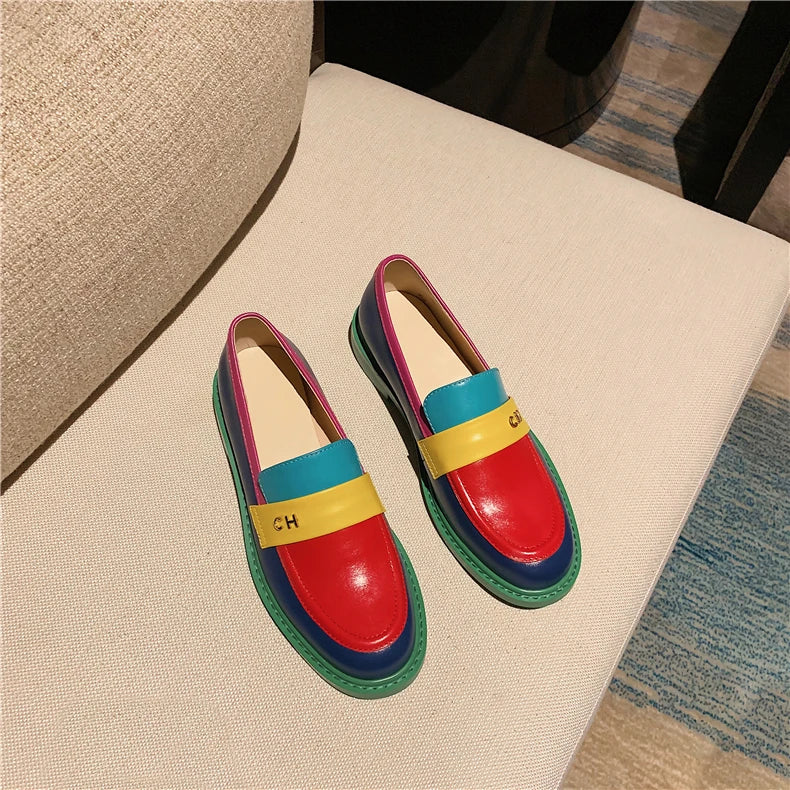 Color Block Round Toe Platform Loafers