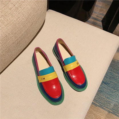 Color Block Round Toe Platform Loafers
