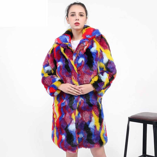 Multicolor Faux Rabbit Fur Single-Breasted Coat