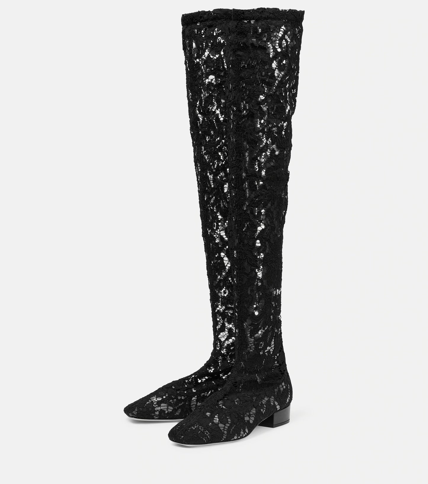 Lace Round Toe Low Heel Over-the-Knee Boots