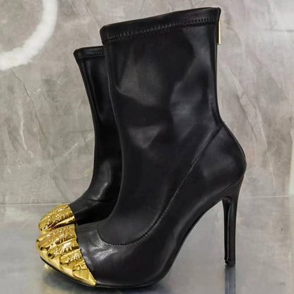 Gold Toe Stiletto Heel Mid-Calf Boots