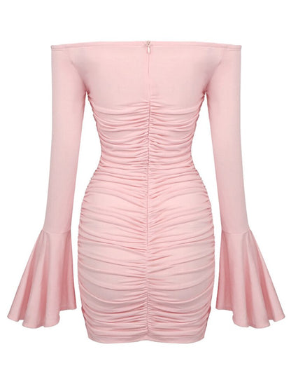 Spliced Floral Flare Sleeve Ruched Mini Dress