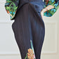 Miyake Pleated Floral Batwing Sleeve Dress