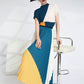 Miyake Pleated Color Block Top & Long Skirt Set