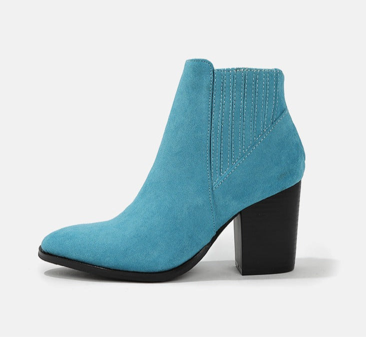 Pointed Toe Block Square Heel Ankle Boots