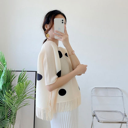 Miyake Pleated Printed Fringe Detail Top