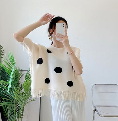 Miyake Pleated Printed Fringe Detail Top