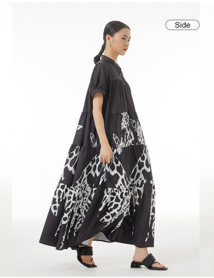 Printed Short Sleeve Round Neck Maxi Dress