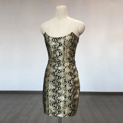 Snakeskin Print Strapless Bodycon Mini Dress