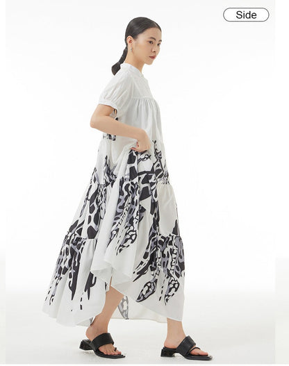 Printed Short Sleeve Round Neck Maxi Dress