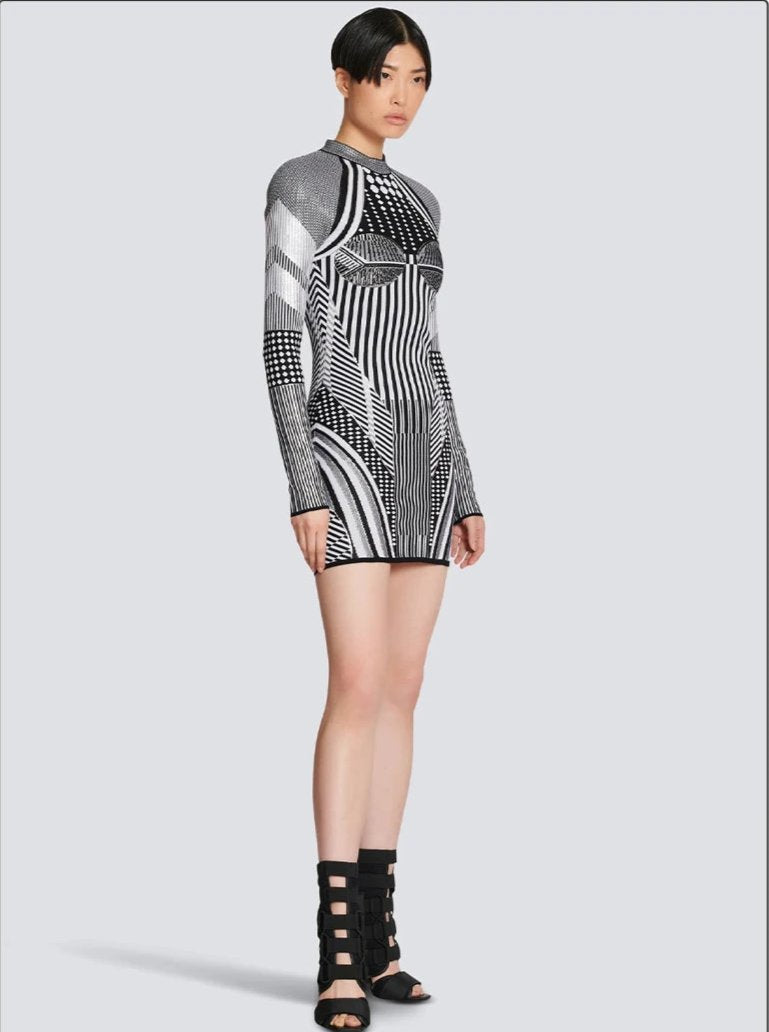 Geometric Long Sleeve Mini Bodycon Dress