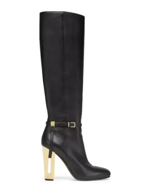 New European and American Hollowed Out Thick High Heels, Knee High Boots, Round Toe Sleeve Boots, Fashion Show, Knight Boots