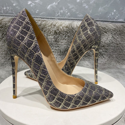 Glitter Embossed Crocodile Effect Stiletto Pumps