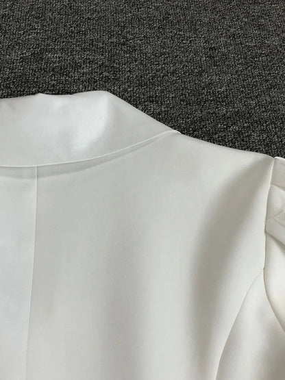 Spliced V-Neck Lantern Sleeve Blazer Dress