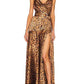 Leopard Print Spaghetti Strap Split Thigh Maxi Dress