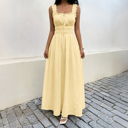 Floral Embossed Smocked Sleeveless Maxi Dress