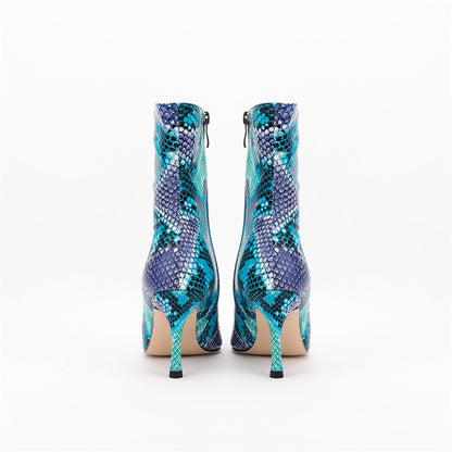 Snakeskin Pointed Toe Thin Heel Ankle-Boots