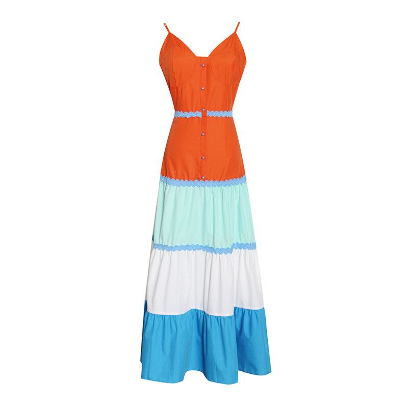 Contrast Color Block Sleeveless Maxi Dress