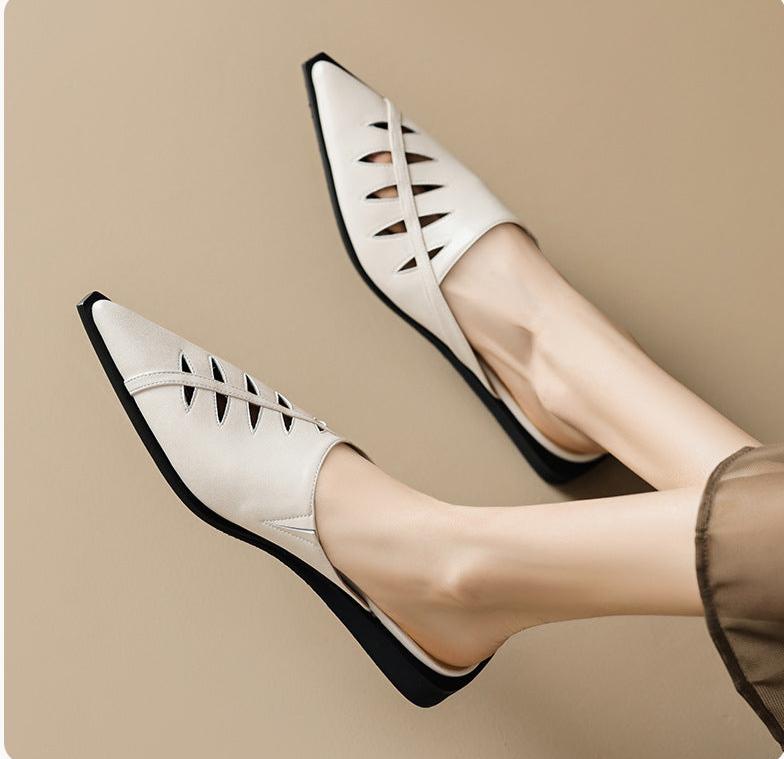 Pointed Toe Hollow Out Low Heel Mules