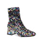 Sparkling Sequined Square Heel Ankle-Boots