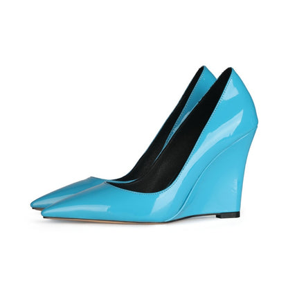 Patent Leather Pointed Toe Wedge Pumps