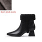 Faux Fur Trim Block Heel Leather Ankle Boots