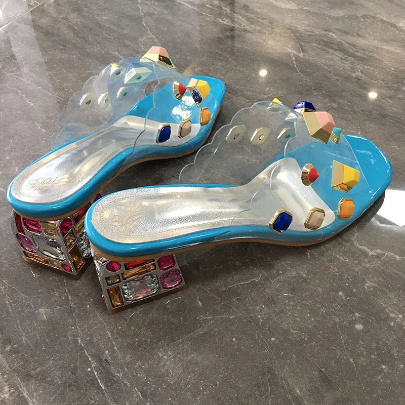 Transparent Embellished Peep Toe Sandals