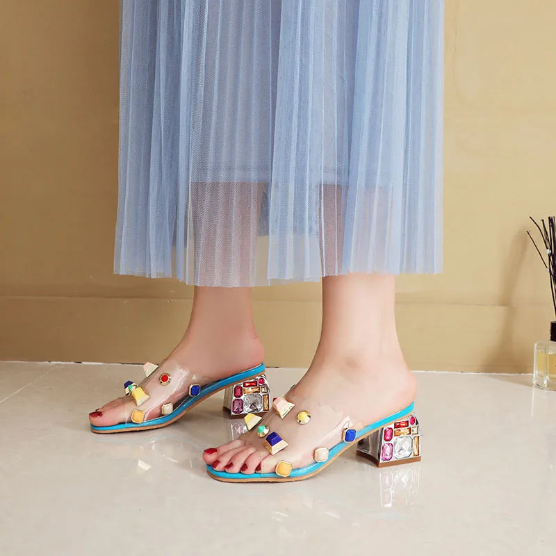Transparent Embellished Peep Toe Sandals