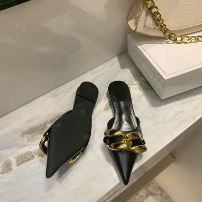 Metal Chain Pointed Toe Mules