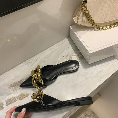 Metal Chain Pointed Toe Mules