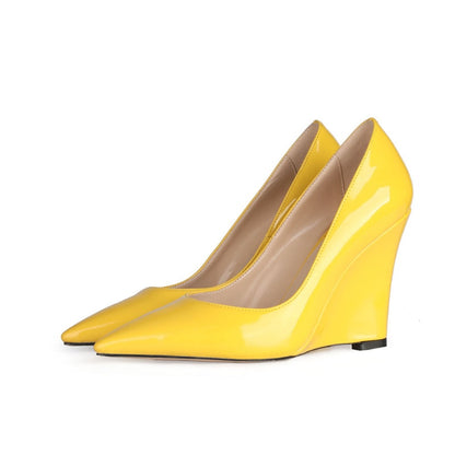 Patent Leather Pointed Toe Wedge Pumps