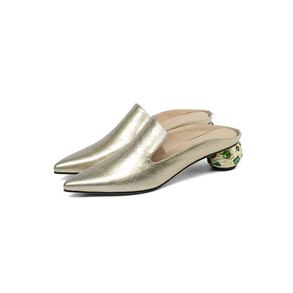 Genuine Leather Rhinestone Pointed Toe Crystal Pumps