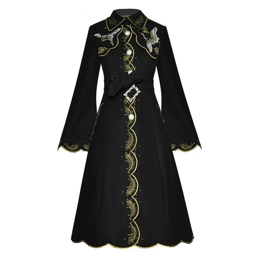 Embroidered Flare Sleeve Single-Breasted Coat