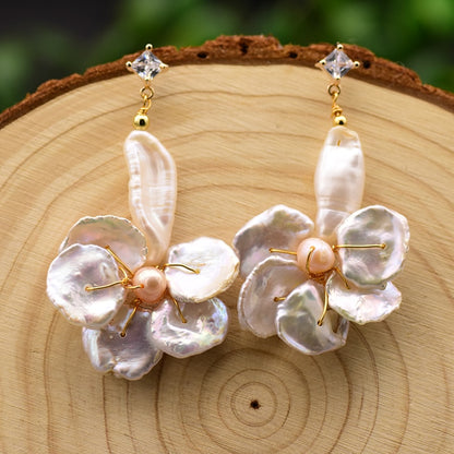 Exquisite Baroque Pearl Flower Drop Earrings