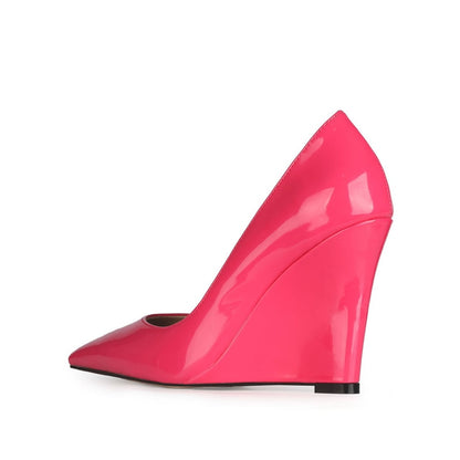 Patent Leather Pointed Toe Wedge Pumps