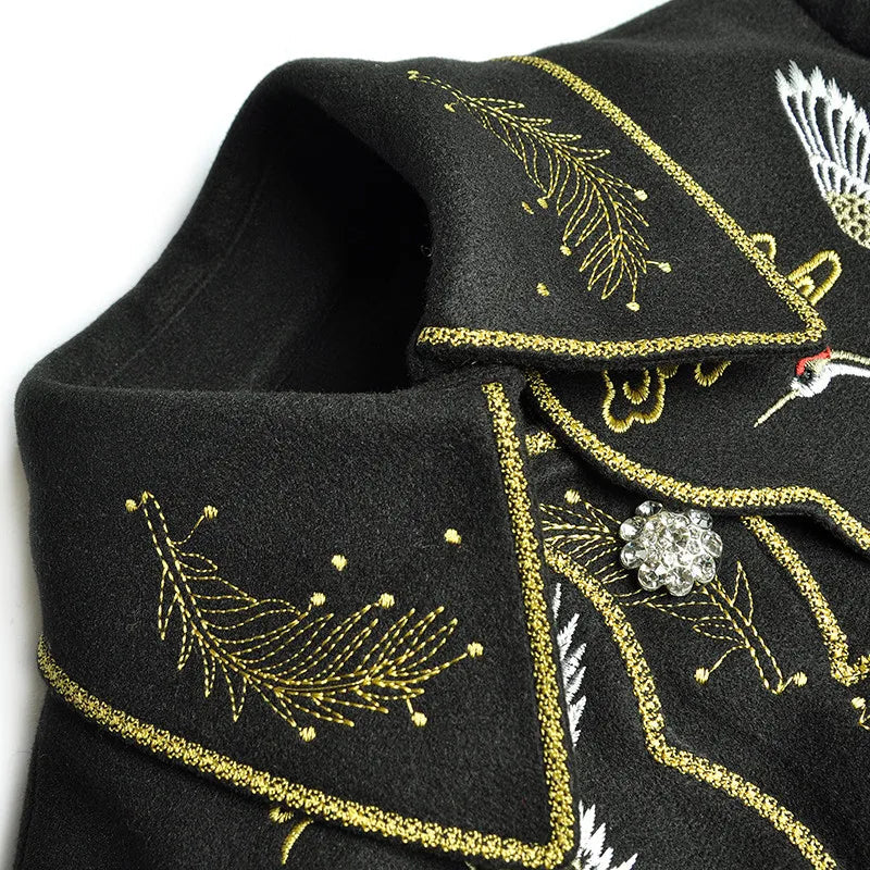 Embroidered Flare Sleeve Single-Breasted Coat