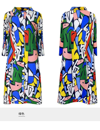 Miyake Pleated Geometric Print Midi Dress