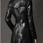 Crocodile Pattern PU Trench Coat