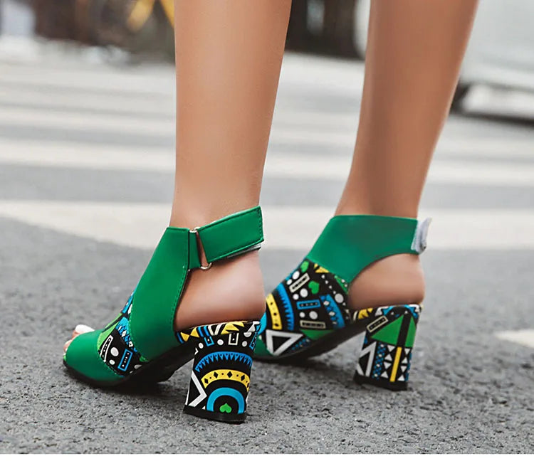 Geometric Peep Toe High Heel Sandals