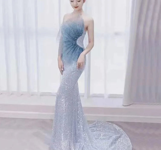 Gradient Sequined Strapless Mermaid Dress