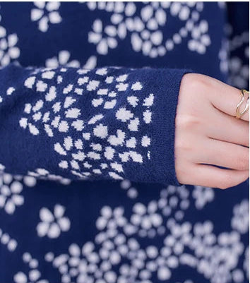 Floral Turtleneck Knitted Pullover Dress