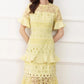 Lace Patchwork Hollow-Out Ruffled Midi Dress