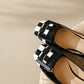 Checkered Square Button Mid Heels Shoes