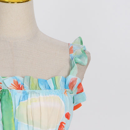 Floral Print Spaghetti Strap Smocked Maxi Dress