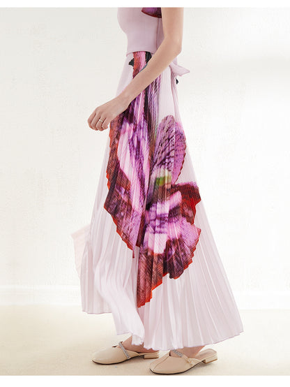 Miyake Pleated Turtleneck Top with Long Skirt