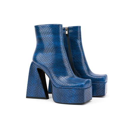 Square Toe Animal Pattern Chunky Heel Boots